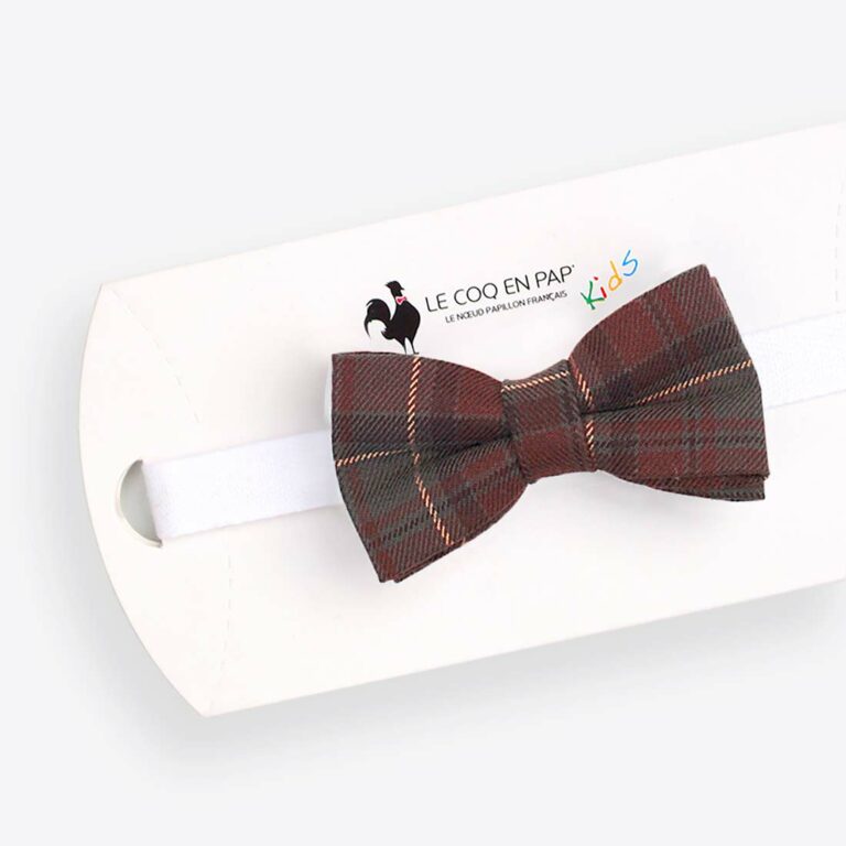 Noeud papillon enfant ecossais carreaux tartan marron