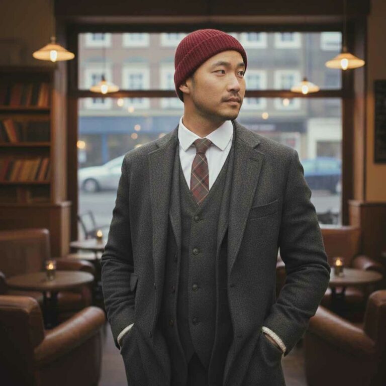 Cravate marron ecossais tartan Le Coq en Pap made in france homme photo