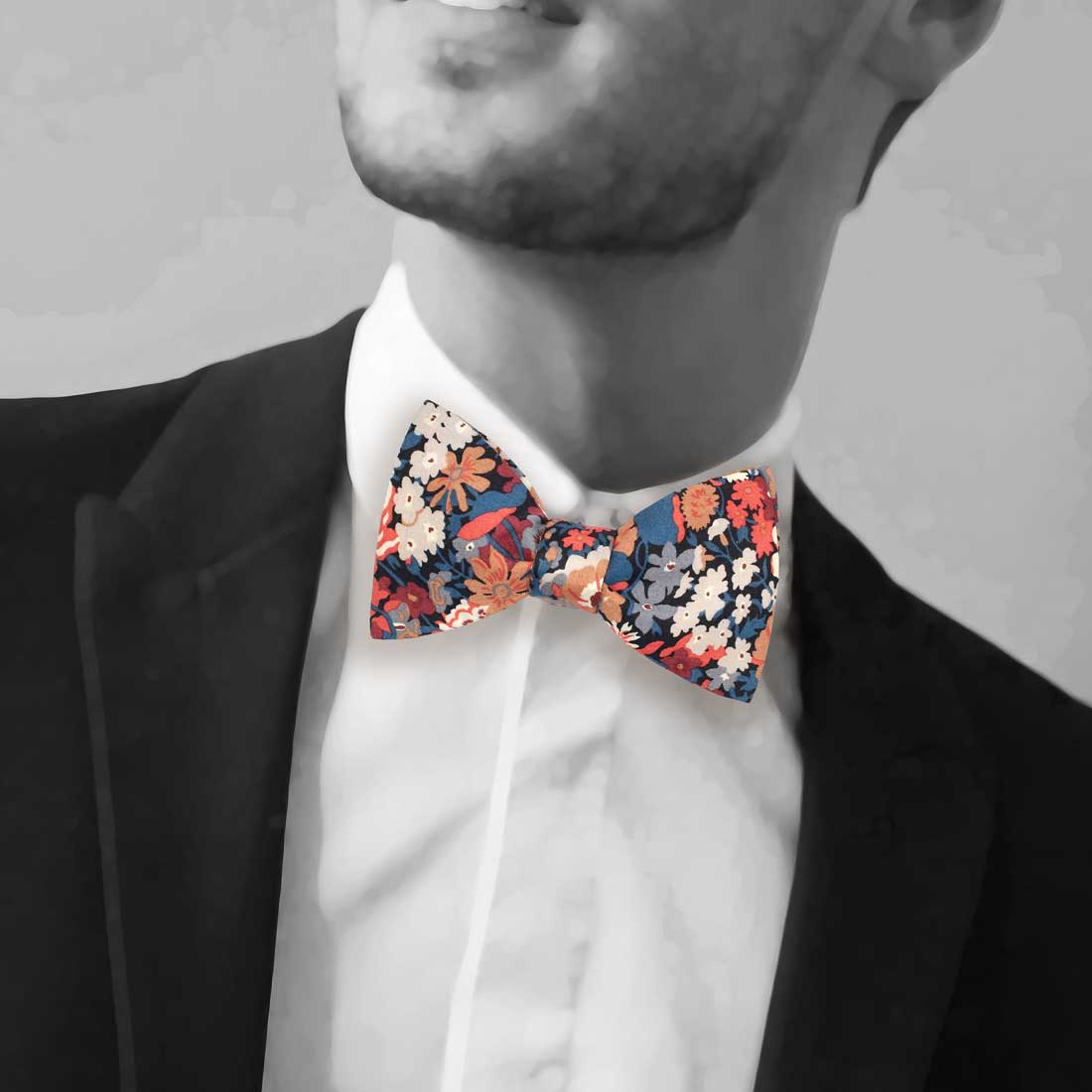 noeud papillon fleuri liberty rouille bleu camel thorpe hill l revers noisette le coq en pap photo