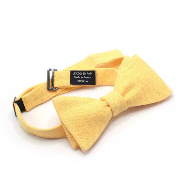 Coffret homme noeud papillon pochette boutons jaune matin en lin le coq en pap