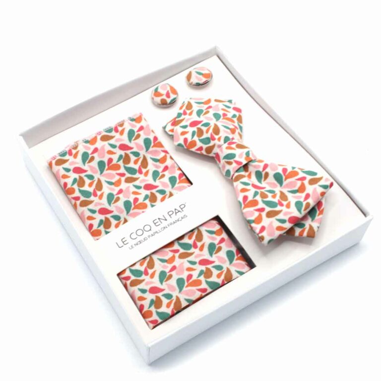 Coffret homme noeud papillon pochette boutons graphique orange canard rouge droppy le coq en pap