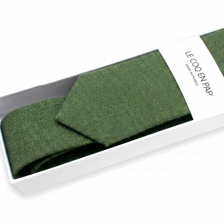 Cravate vert kaki en lin Le Coq en Pap made in france couleur homme photo