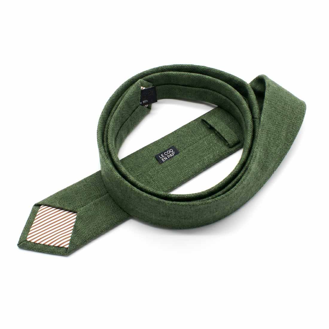 Cravate vert kaki en lin Le Coq en Pap made in france couleur homme photo